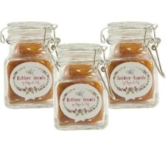 3 Potjes 5x5x8 cm met elk 100 elastiekjes 40x1,5mm