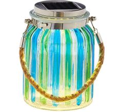 Solar windlicht in glas - Blauw/Groen