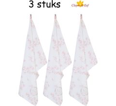 Katoenen Keukendoek - Theedoek - Blossom Flowers - Oudroze - 50 x 85 cm - 3 Stuks