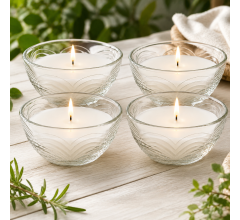 Citronellakaarsen Set van 4 - Glazen Kom 9 x 9 x 5 cm - 110 g Wax per Kaars - 3% Citronella - Brand