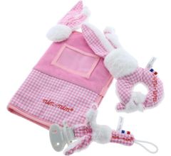 Leuke Nin Nin baby set Meisje Rammelaar , Speenhouder, Kraamboekomslag - Roze