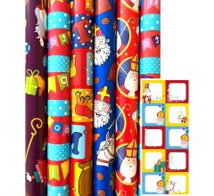 Sinterklaas Sint Inpakpapier Cadeaupapier - 70 cm x 3 meter - 12 rollen - Incl. 20 naamsticker