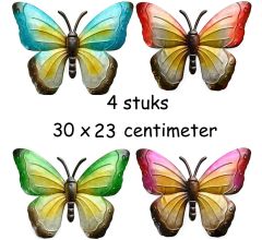 Set Van 4 Decoratie Muur Vlinders - Metaal - Binnen En Buiten - 30 x 23 cm