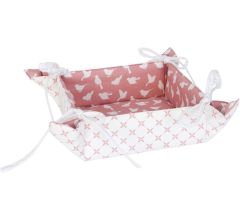 Clayre & Eef - Broodmand - Katoen - 20 x 20 x 8 cm - Landelijk - Vogels - Birds - Oud Roze