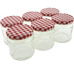 Confituur pot Jampot Inmaakpot met geruite schroefdeksel van 330 ml - 8 x 8 cm - 24 stuks