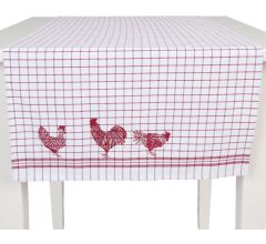 Clayre & Eef - Tafelloper - Landelijk - geruit - Kippen & Hanen - Country Side Chicken - Rood - 50 