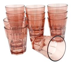  12 Kunststof Drinkglazen - 390ml - Rood Transparant - BPA Vrij - 9x9x11cm