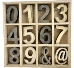 Houten cijfers- Decoratie - 30 stuks - 0 t/m 9 - &amp; en @ Teken Van ieder 5 stuks - Hout - Scrapb