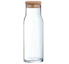 Glazen karaf tafelfles met kurkstop voor water, sap, melk - 1000 ml