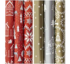 Assortiment Rood en Zilverkleurig luxe kerstpapier inpakpapier cadeaupapier - 200 x 70 cm - 12 roll
