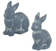 Beeldjes Konijntjes Grijs - 2 Stuks - Steen - 17 en 20 cm