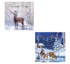 12 Traditionele Engelstalige dubbele Kerstkaarten met herten - 14 x 14 cm