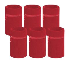 Arowell Premium Pols Zweetbandje Met Portemonnee En Rits – 12 x 8 Cm – Rood - 6 Stuks