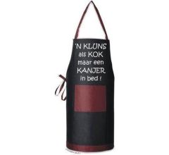 Een KLUNS als KOK maar een KANJER in bed! - Luxe Schort Keukenschort met tekst - Zwart/Rood