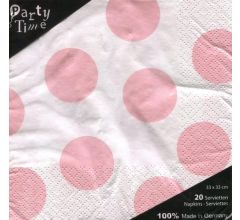 Servetten Roze Stippen - 40 stuks - 33 X 33 Cm