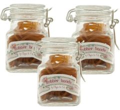 3 beugel potjes 5x5x8 cm met elk 50 elastiekjes 80x1,5mm