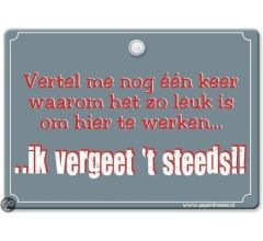 Metal Slogan - Spreukenbord - Tekst Bord - Vertel me nog een keer waarom het zo leuk is om hier te 