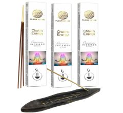 Premium Wierookstokjes - 3 x 16 gram - Chakra Energy - Inclusief Houten Wierook Houder