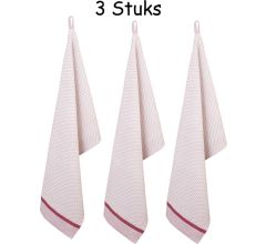 Clayre &amp; Eef - Katoenen Theedoek - Keukendoek - Stippen en stipjes - Rood - 50 x 85 cm - 3 Stuk