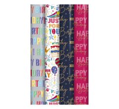 Happy Birthday cadeaupapier - Verjaardag inpakpapier voor kinderen - 300 x 70 cm - 4 rollen