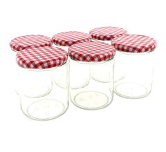  6 stuks - Confituurpot - Jampot - Inmaakpot – 540 ml – Glas – Met rood-wit geruite schroefde
