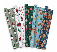Benza – Kerst Inpakpapier – 5 Rollen van 70 x 200 cm – Christmas Party – 5 Verschillende Ke