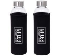 Glazen Waterfles - Drinkfles  - Sportfles - Met Zachte Neopreen Hoes - Met RVS Dop - 500 ml - 2 Stu