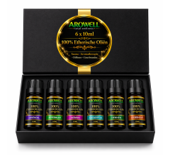 Arowell Luxe Etherische Olie Set – 6 x 10 ml – 100% Natuurlijke Etherische Oliën – Lavendel,