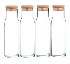 Migros Cucina &amp; Tavola Glazen karaf met kurkstop voor water, sap, melk - 1000 ml - 4 Stuks