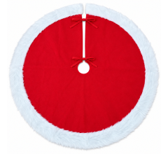 Benza – Kerstboomrok Rond – Ø 90 cm – Rood met Witte Bontrand – Met Striksluiting – Kers