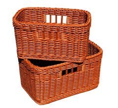 Rechthoekige gevlochten Mand Uit Kunststof Bruin - Set van 2 - 32x23x17,5cm En 29x20x15cm