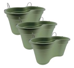 Dubbele Balkon bloembak Hangbak Compleet Relingbloembak - Oudgroen - 37 x 20 x 17 cm - 3 Stuks
