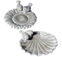 2 x Vogelbad / Vogel Voederschaal - Zonnebloem &amp; Schelp -  Steen - 25 x 23 cm