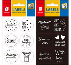 Zelfklevende Cadeaustickers - Verjaardag, Bedankt, zomaar, Bedankt - Wit Zwart - 72 stuks