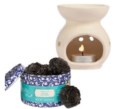 Waxmelts Geuren teakhout &amp; eiken 10 Waxmelts In Blikje incl. Brander &amp; Waxinelichtjes