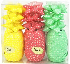 Cadeauversiering set - Krullint - Groen, Roze &amp; Geel - 6 Bolletjes &amp; 18 strikjes