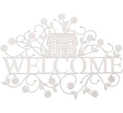 6Y1189 - Wanddecoratie welcome bord - 56 x 40 cm - ijzer - wit
