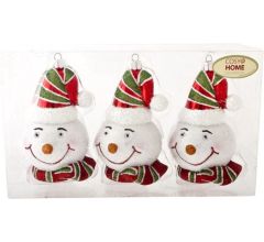 Kerstbal Kersthanger Sneeuwpop - Set van 3 - 7 x 6.5 x 11 cm