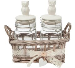 Clayre & Eef Mandje met voorraadpotjes (2) 19x10x19 cm