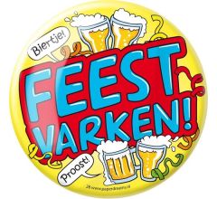 XL Button - Feestvarken (Doorsnee 10 cm)