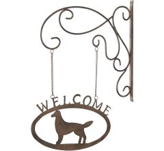 Clayre & Eef - Metalen Uithangbord  met hond en welcome - 35 x 47 cm - bruin - 6Y1374