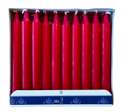 Dinerkaarsen, Tafelkaars, 180 x Ø 20,5 mm, brandduur 6 uur, rood, 30 stuks