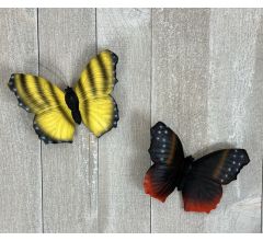 Polystone - Muurdecoratie Vlinder - Zwart &amp; Geel - 16 x 19 x 4.5 cm - 2 Stuks