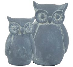 Beeldjes Uiltjes Grijs - 2 Stuks - Steen - 14 en 19 cm