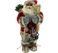 Luxe Afgewerkte Kerst Decoratie Kerstman Staand Rood/Grijs 30cm