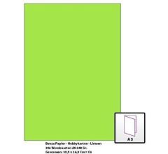 Benza Papier - Gekleurd Printpapier Hobbykarton 240 Gr. (Gram) A5 - Limoen - 30 Stuks (Wenskaarten)