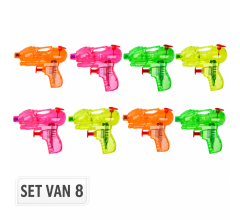 Benza Waterpistolen Set van 8 – Mini Waterpistool 10 cm – Neon Kleuren – Trekkeractie – Wat