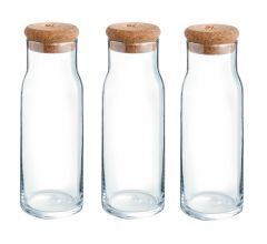 Karaf, Tafelfles 1 Liter met kurk Transparant 9 x 27 cm - 3 Stuks