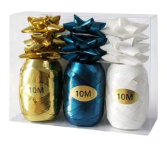 Cadeaulint Set met Strikken – 3 Rollen x 10 Meter + 9 Cadeaustrikken – Goud, Blauw & Wit – Ca