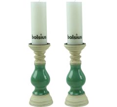 2 x Kaarsenhouder kandelaar - 28 x 12 cm- incl. Bolsius Stompkaars Rustiek Wit 190x68 mm